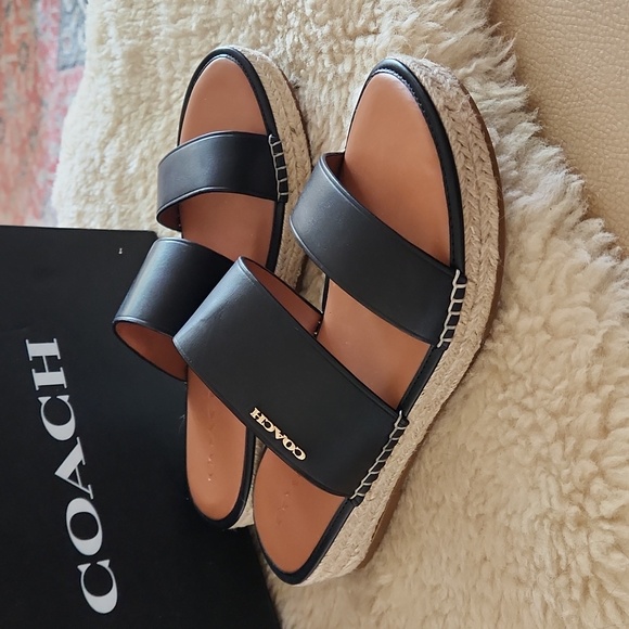 NWT IOB Coach Franca Black Leather Slip-on Espadrilles 🖤💛 - Picture 2 of 16